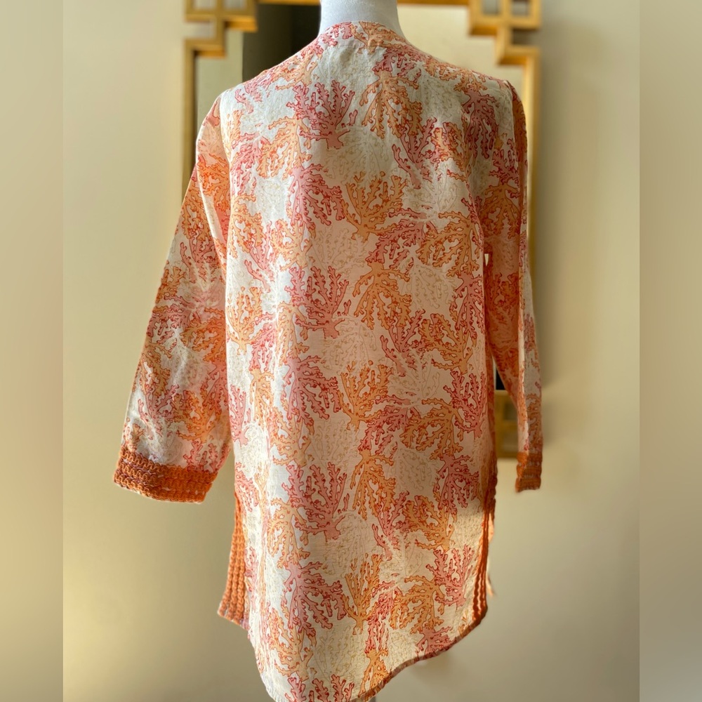 𪸠J. Jill sz.S Orangeâ Multi Linen Blend Coral Reef Print Tunic Top Blouse - Picture 6 of 16